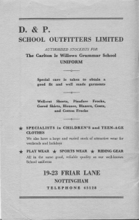 Advert for D&P Outfitters 1960